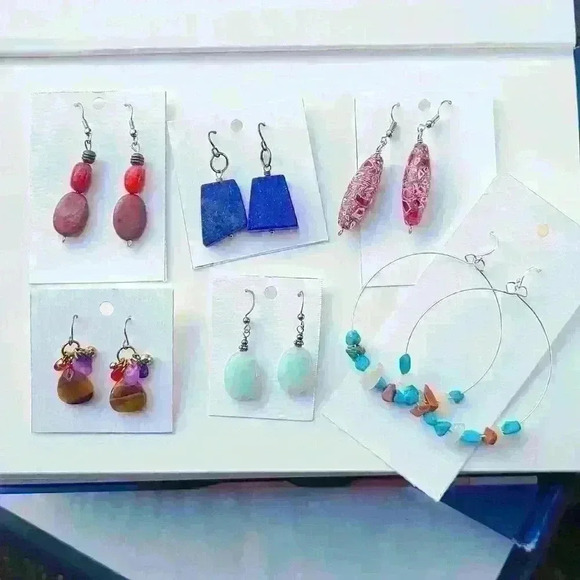 Vintage Jewelry - Mixed semiprecious Southwestern gemstone turquoise vintage earrings lot